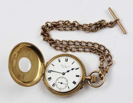 J.W. BENSON LTD. OF LUDGATE HILL, LONDON A 9CT GOLD HALF HUNTER CASED POCKET WATCH, having white - Image 2 of 9