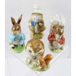 FOUR BEATRIX POTTER BESWICK CHINA FIGURES; Peter Rabbit, Amiable Guinea Pig, Timmy Tiptoes and Old
