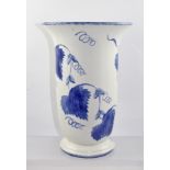 A POOLE POTTERY FLARED RIM VASE with cobalt blue vine decoration, 33cm high