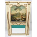 A FIRST QUARTER 19TH CENTURY CONTINENTAL TRUMEAU, having painted frame with architectural pediment