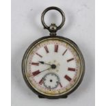 A LATE 19TH CENTURY CONTINENTAL SILVER CASED LADY'S POCKET WATCH, having white enamel dial with