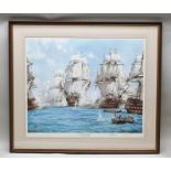 AFTER MONTAGUE DAWSON "The Battle of Trafalgar" a colour print, signed in pencil by the artist,