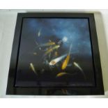 CLAIRE FRANCES-SMITH "Koi IV", fish in a blue ground, an Oil on board, signed, 50cm square in