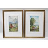 SQUIRE HOWARD Landscape with Cattle, a pair of Watercolour paintings, signed, 25cm x 14cm, in