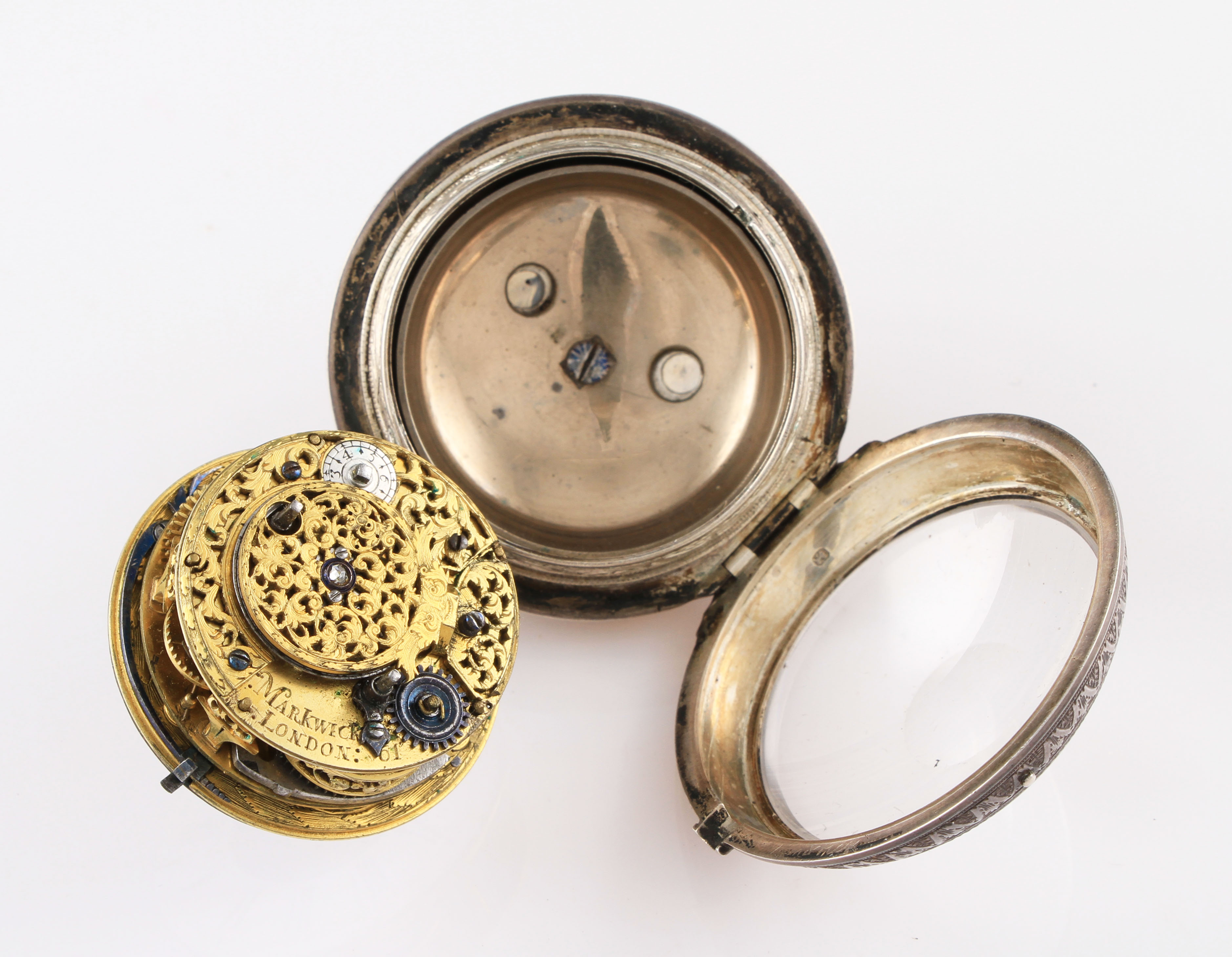 A George III silver Markwick, London, modified pair case verge movement pocket watch, the white - Image 4 of 4