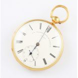 A Victorian 18ct yellow gold G.E. Frodsham key wind open face pocket watch, the off-white enamel