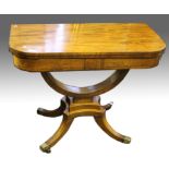 A 19th Century mahogany fold over table with U shaped frame on four splayed legs.