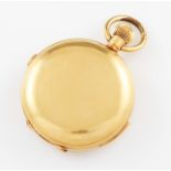 An 18k crown wind full hunter repeater pocket watch with stop watch function, the white enamel