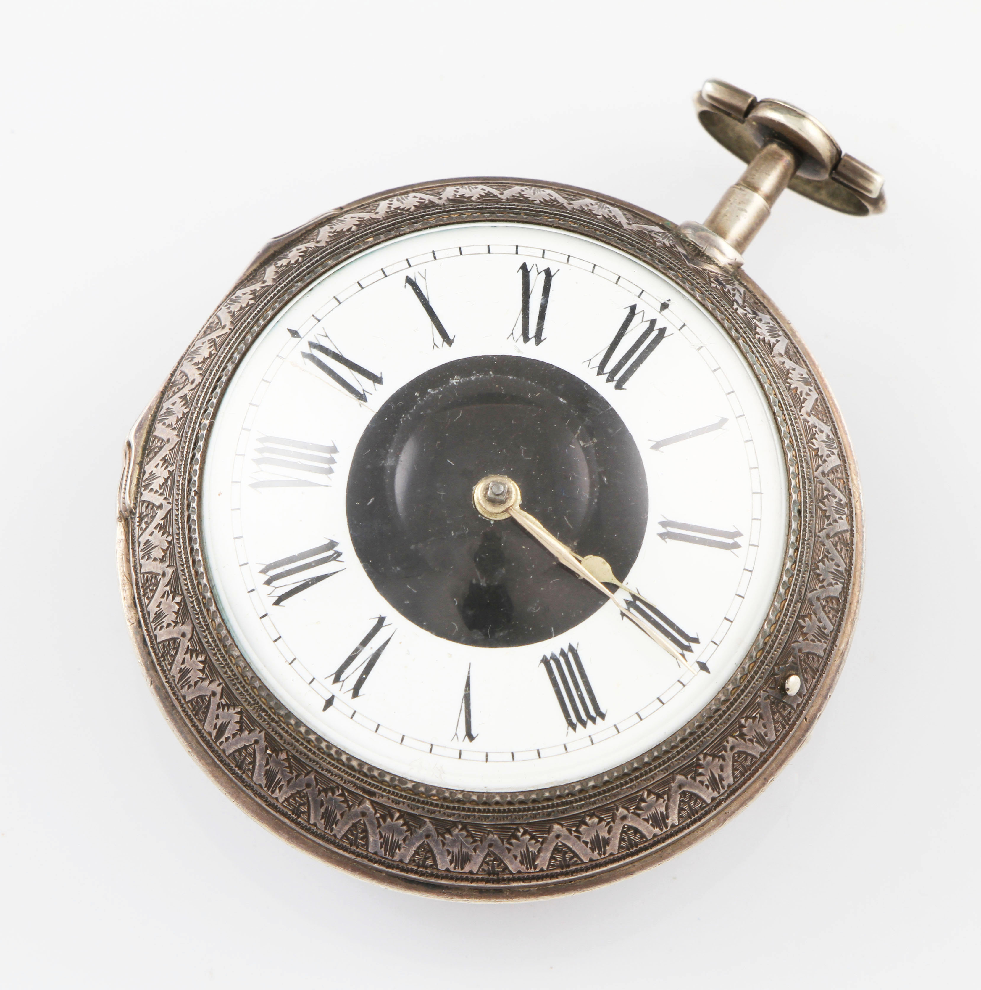 A George III silver Markwick, London, modified pair case verge movement pocket watch, the white