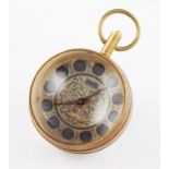 A gilt metal bullseye pocket watch, the dial featuring hourly Roman numeral markers with convex