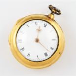 A gilt metal Thomas John, London, key wind verge movement pair cased pocket watch, the white