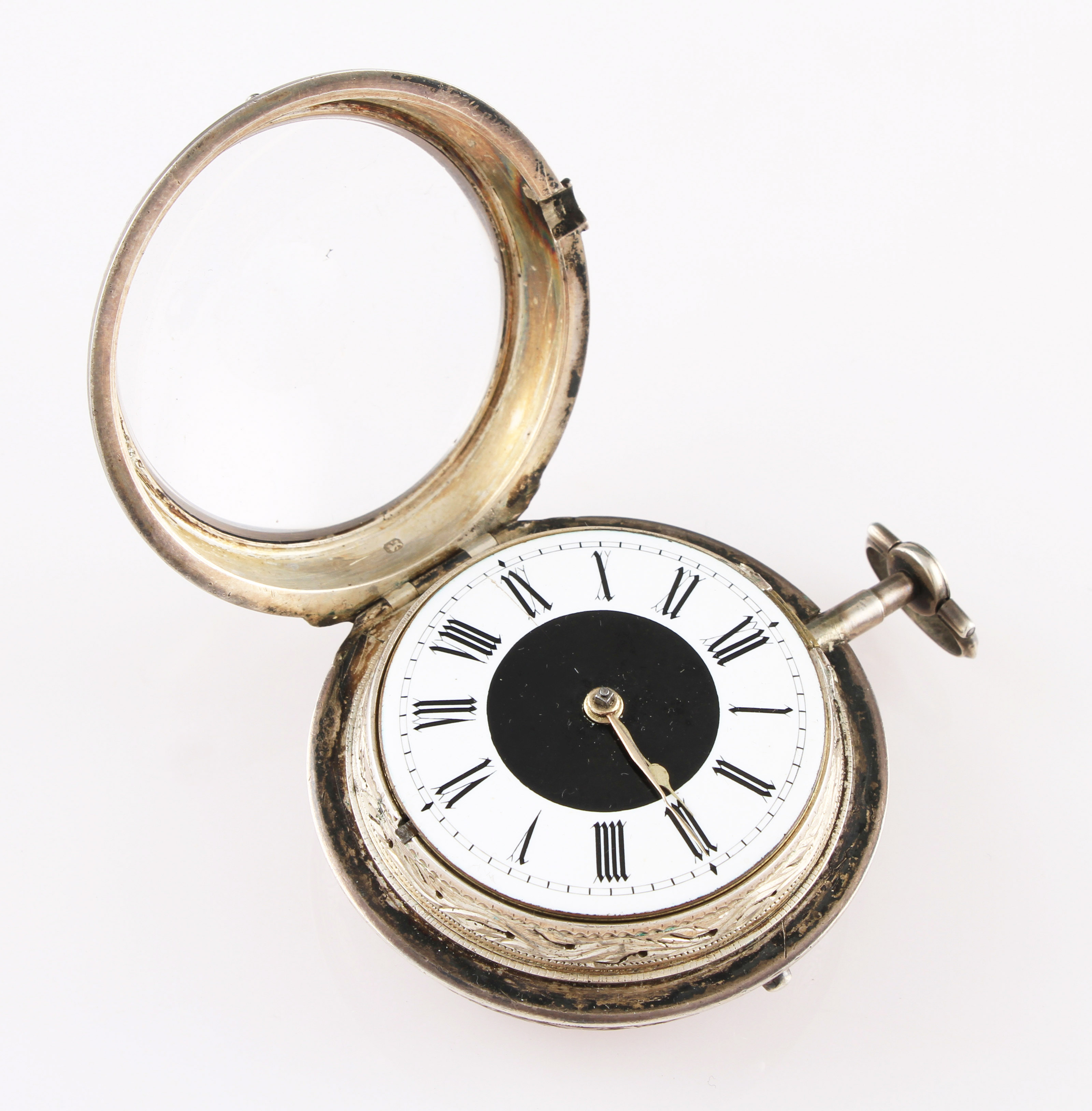A George III silver Markwick, London, modified pair case verge movement pocket watch, the white - Image 3 of 4