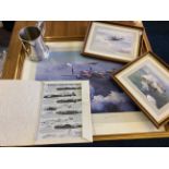 Three framed Royal Air Force bomber command pictures by Robert Taylor and folio along with a