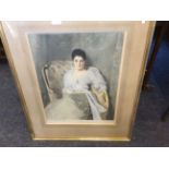 A selection of various framed prints to include a portrait of a lady in a white dress.