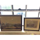 Five framed prints of horse scenes.