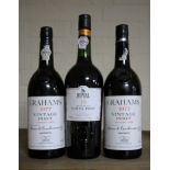 3 bottles of Port. 2 Grahams Vintage 1977, good labels and capsules & 1 Noval 10 year old Tawny