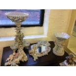 A selection of various ceramic items to include centrepiece, floral mirror and shelf with cherub
