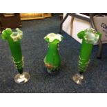 Three green Murano vases