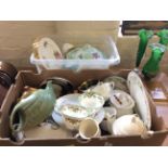 Two boxes of assorted ceramic ware including a wedgwood tea set and Coalport tea set in 'Viceroy'