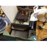 Lot to include various boxes of assorted cutlery, a USE No.2 Brownie film camera and two mantle