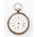 A Victorian oversized silver open face key wind chronograph pocket watch, the white enamel dial