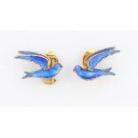 A pair of Norwegian enamel bird earrings, stamped 925 S Sterling, with makers mark MB, weight