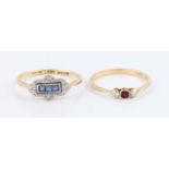 A lot to include a Art Deco style sapphire and diamond ring, stamped 18ct PLAT, ring size R½,