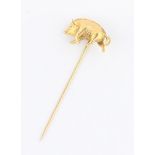 A wild boar stick pin, yellow metal unmarked, weight approx. 3.6g.