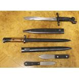 A lot to include Spanish Bolo bayonet and scabbard, Czech bayonet with scabbard plus two throwing