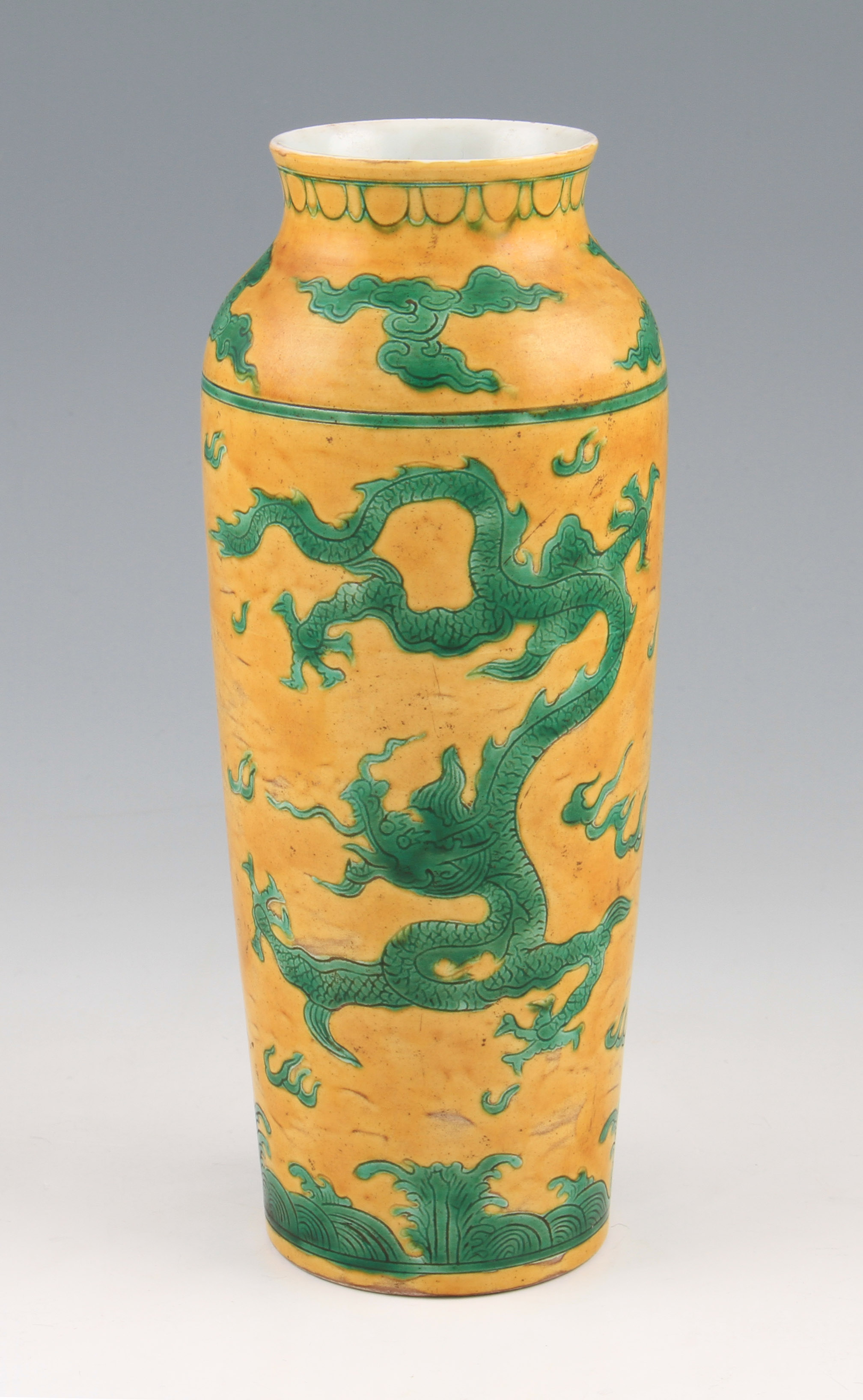 A late 19th Century Chinese Guangxu period pottery vase of tapered shouldered form having green - Image 3 of 4