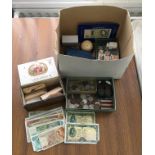 A lot to include assorted 20th Century British and World coins and bank notes including two