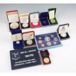 A selection of cased commemorative coins and proofs to include; Falklands Islands Liberation proof