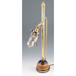 PETER MORRISON, table lamp constructed from reclaimed materials, including brass pipe with wooden