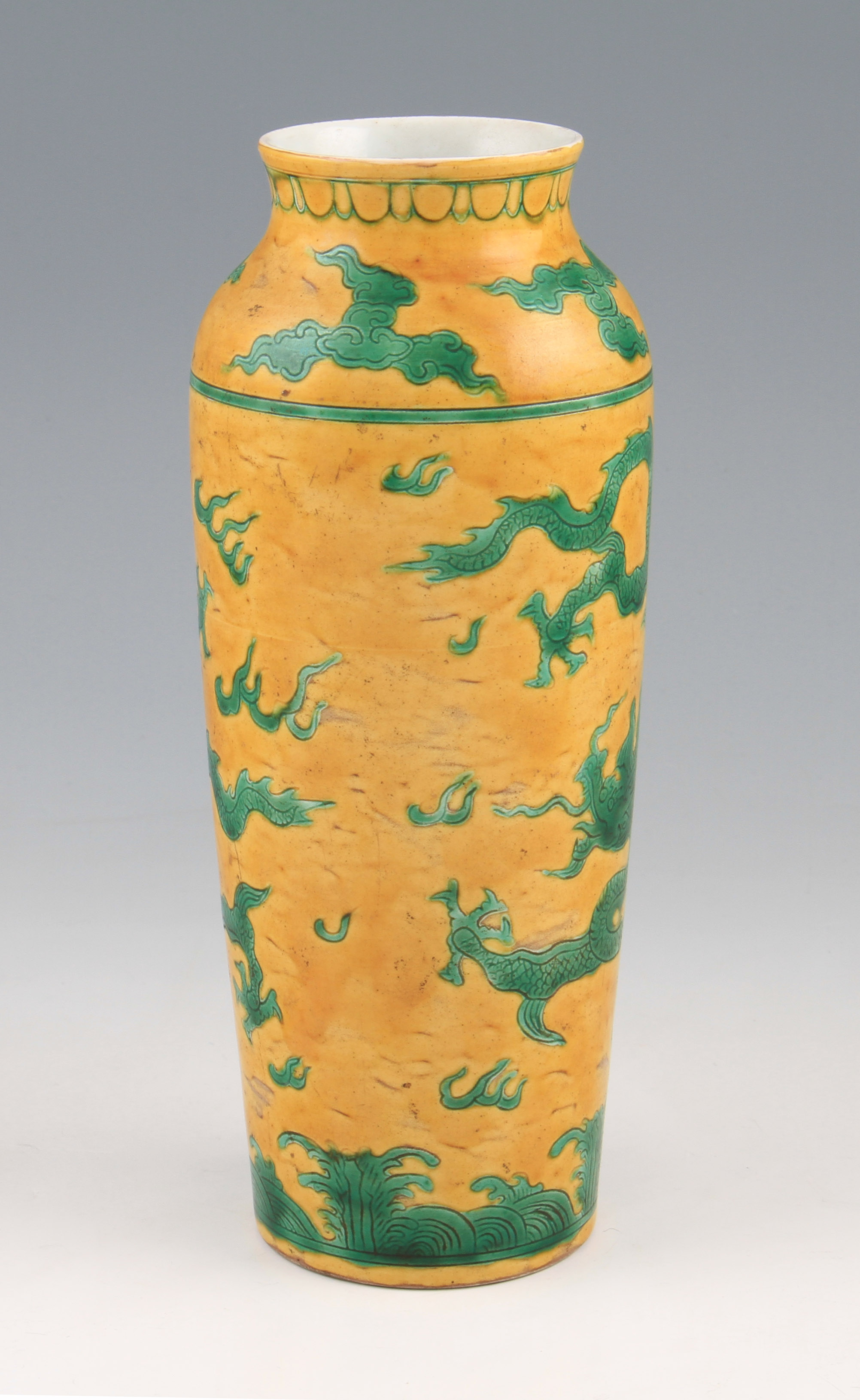 A late 19th Century Chinese Guangxu period pottery vase of tapered shouldered form having green - Image 2 of 4