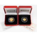 Two Pobjoy Mint gold coins; British Angel 1/10oz Piedfort high relief 2009 coin, and Sierra Leone $