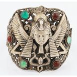 A Zoltan White Austro-Hungarian white metal bracelet, of Egyptian design featuring a central