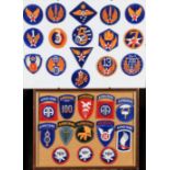 Two framed displays of US Airforce and Airborne cloth insignia badges.