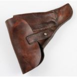 German leather pistol holster with clip compartment, unmarked.