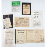 A lot of German paperwork to include; green Mitgliedsbuch, young person passport, Hitler Youth ID