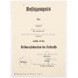 German certificate to Lieutenant Harry Wrege of Stab/Fsch.Pz.Jg.Abt. Herman Goring. for Luftwaffe