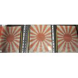 A group of three Japanese Rising Sun flags on rice paper, each 25.5cm by 18cm, each unused with