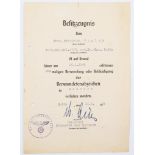 German certificate to Gren. Friedrich Vogler for black wound badge, dated 14th March 1945.