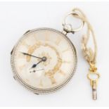 A Victorian silver key wind open face Moorgate & Co. fusee movement pocket watch, the silver dial