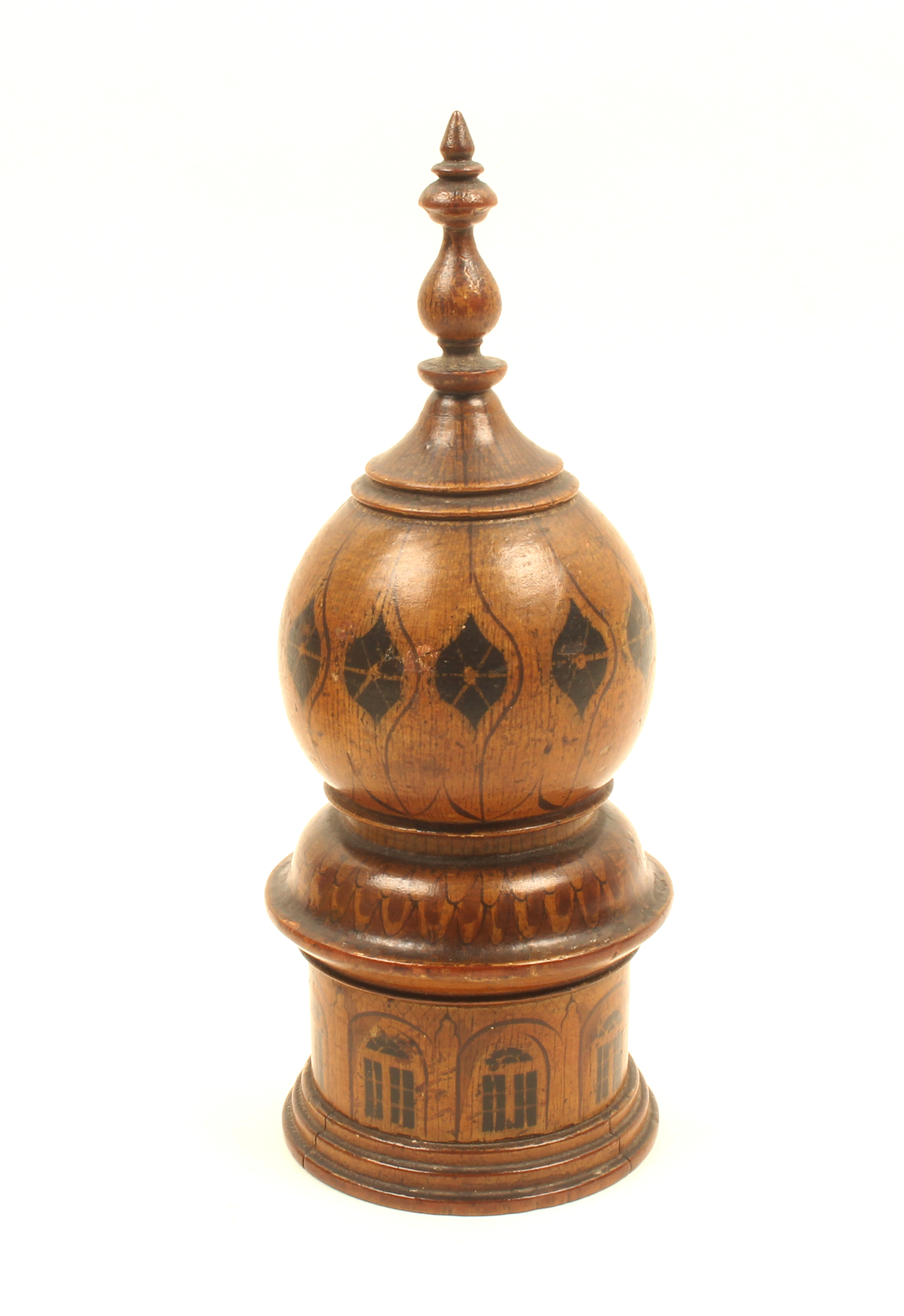 A rare early 19th Century painted Tunbridge ware nutmeg grater in the form of a Brighton Pavilion