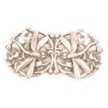 A lady’s pierced and cast silver waist buckle, each half with a dragon fly amid flowers and