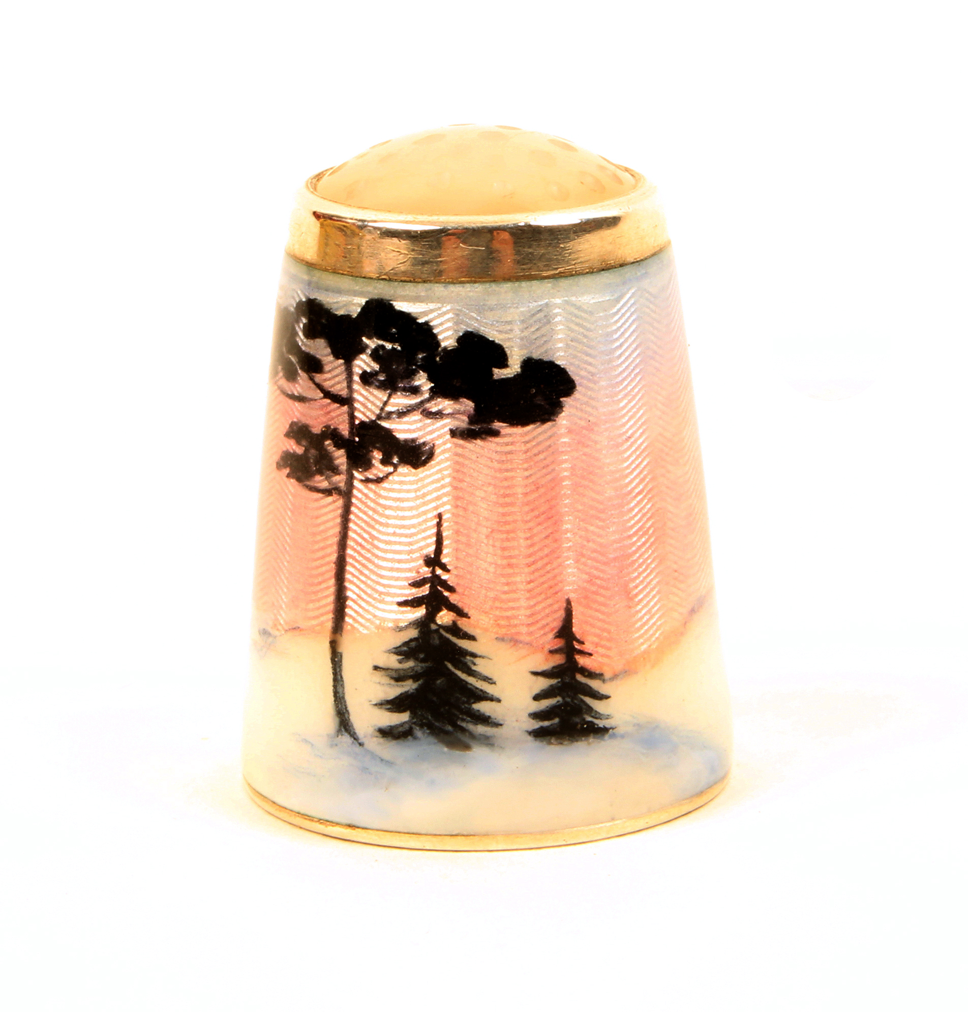 A Norwegian silver and enamel stone top thimble, by Aksel Holmsen, depicting a reindeer and trees in - Image 2 of 2