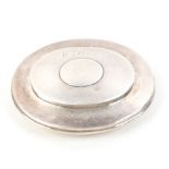 A rare silver oval pocket snuffbox, the hinged lid engraved ‘M. Baxter’ over a vacant oval centre