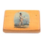 A mid 19th Century hand decorated rectangular Scottish snuffbox, the lid painted with a panel of a