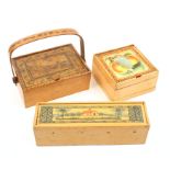 Three early 19th Century whitewood Tunbridge ware rectangular boxes comprising a small pannier the