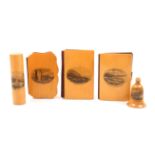 Mauchline ware – sewing – five pieces comprising a cylinder crochet case (Gwrych Castle, North